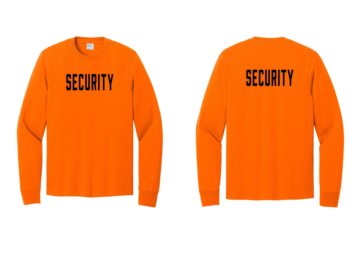 NYC Factory Security Cotton Long Sleeve T-Shirt (Classic) - Front + Back - Safety Orange