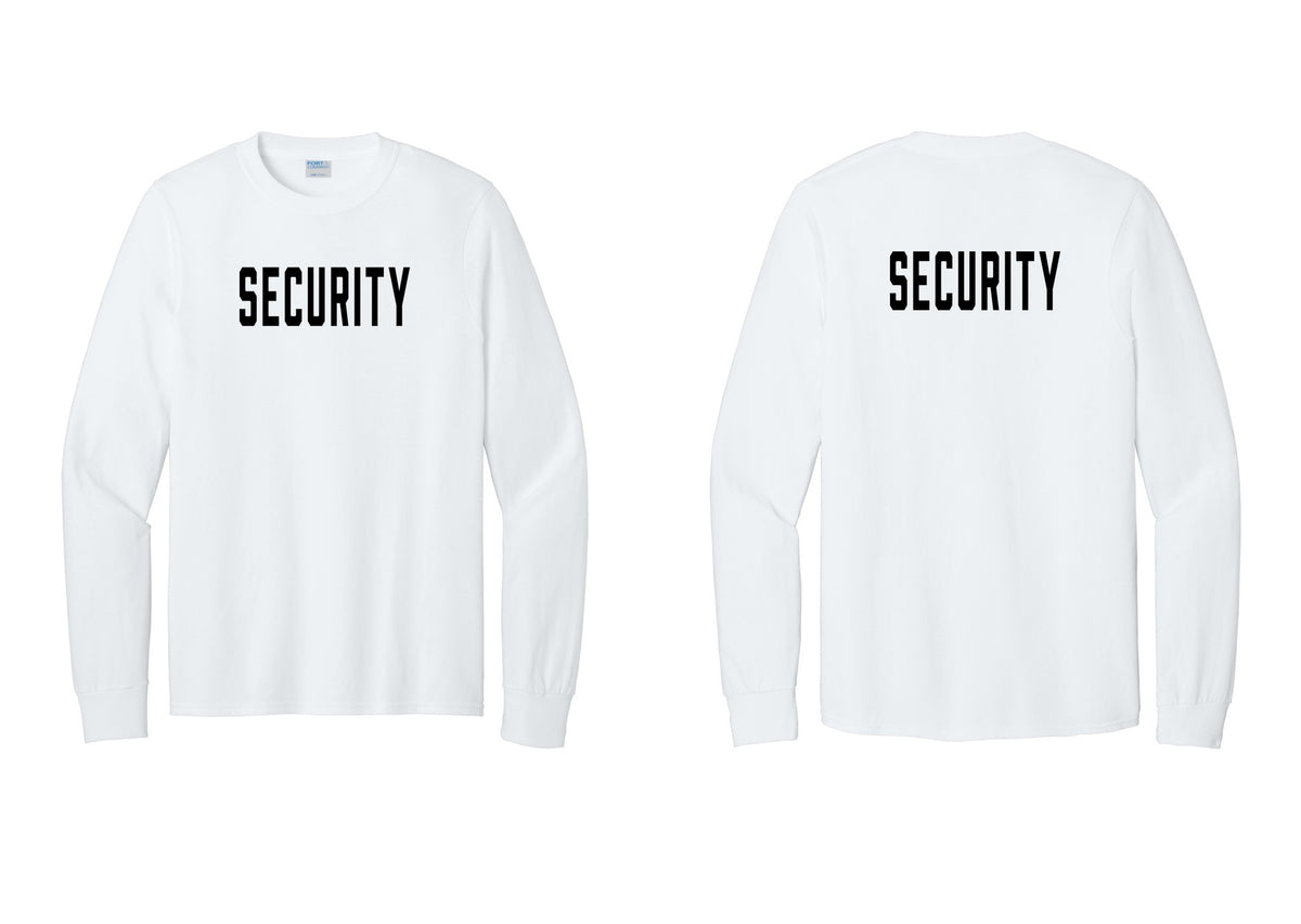 NYC Factory Security Cotton Long Sleeve T-Shirt (Classic) - Front + Back - White