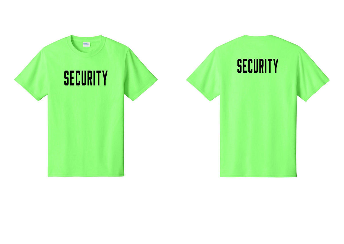 NYC Factory Unisex Security Black T-Shirt - Front + Back - Neon Green