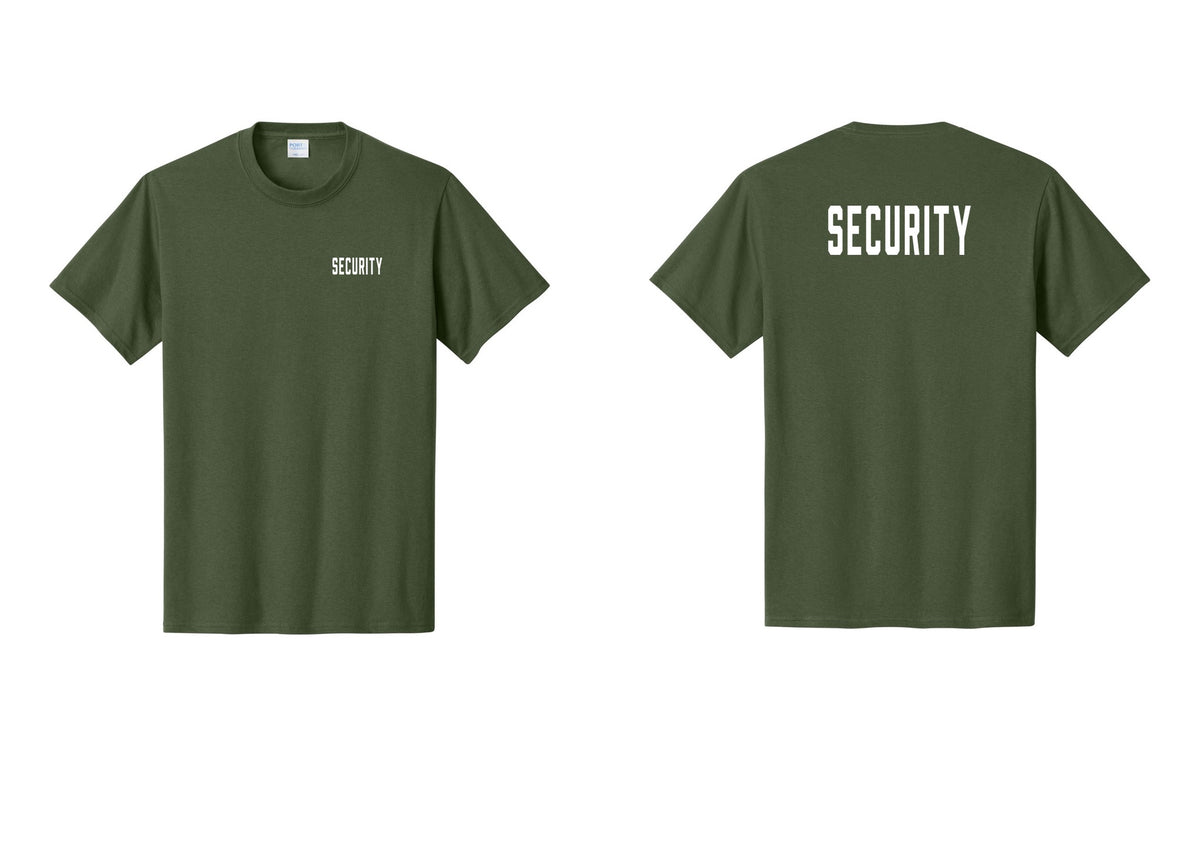 NYC Factory Unisex Security Black T-Shirt - Chest + Back - Olive
