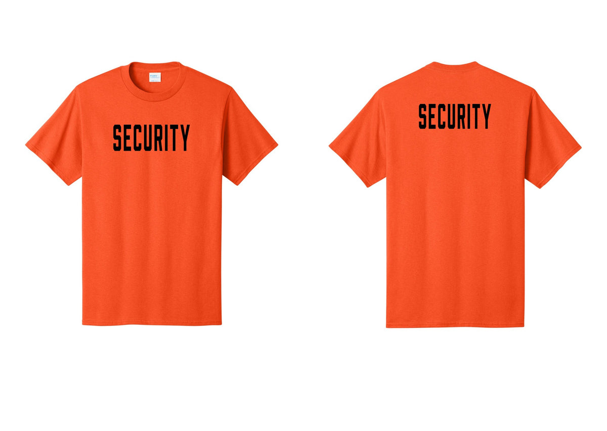 NYC Factory Unisex Security Black T-Shirt - Front + Back - Orange