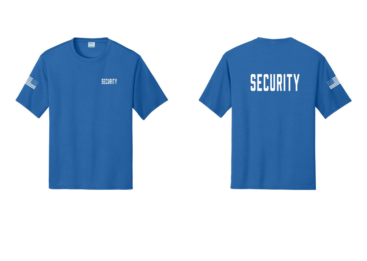 NYC Factory Security Performance T-Shirt (Classic) - Chest + Back + US Flag Sleeve - Royal