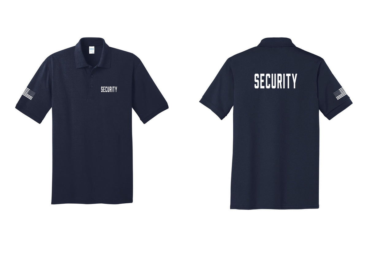 NYC Factory Security Polo Shirt (Classic) - Chest + Back + US Flag Sleeve - Navy