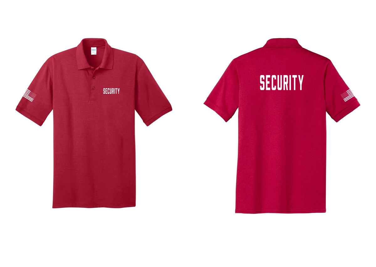 NYC Factory Security Polo Shirt (Classic) - Chest + Back + US Flag Sleeve - Red