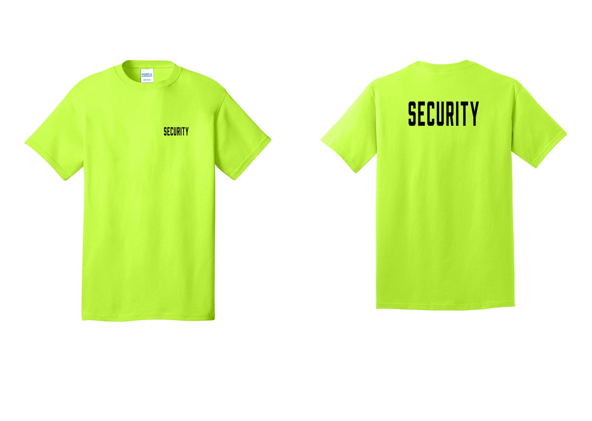 NYC Factory Unisex Security Black T-Shirt - Chest + Back - Safety Green