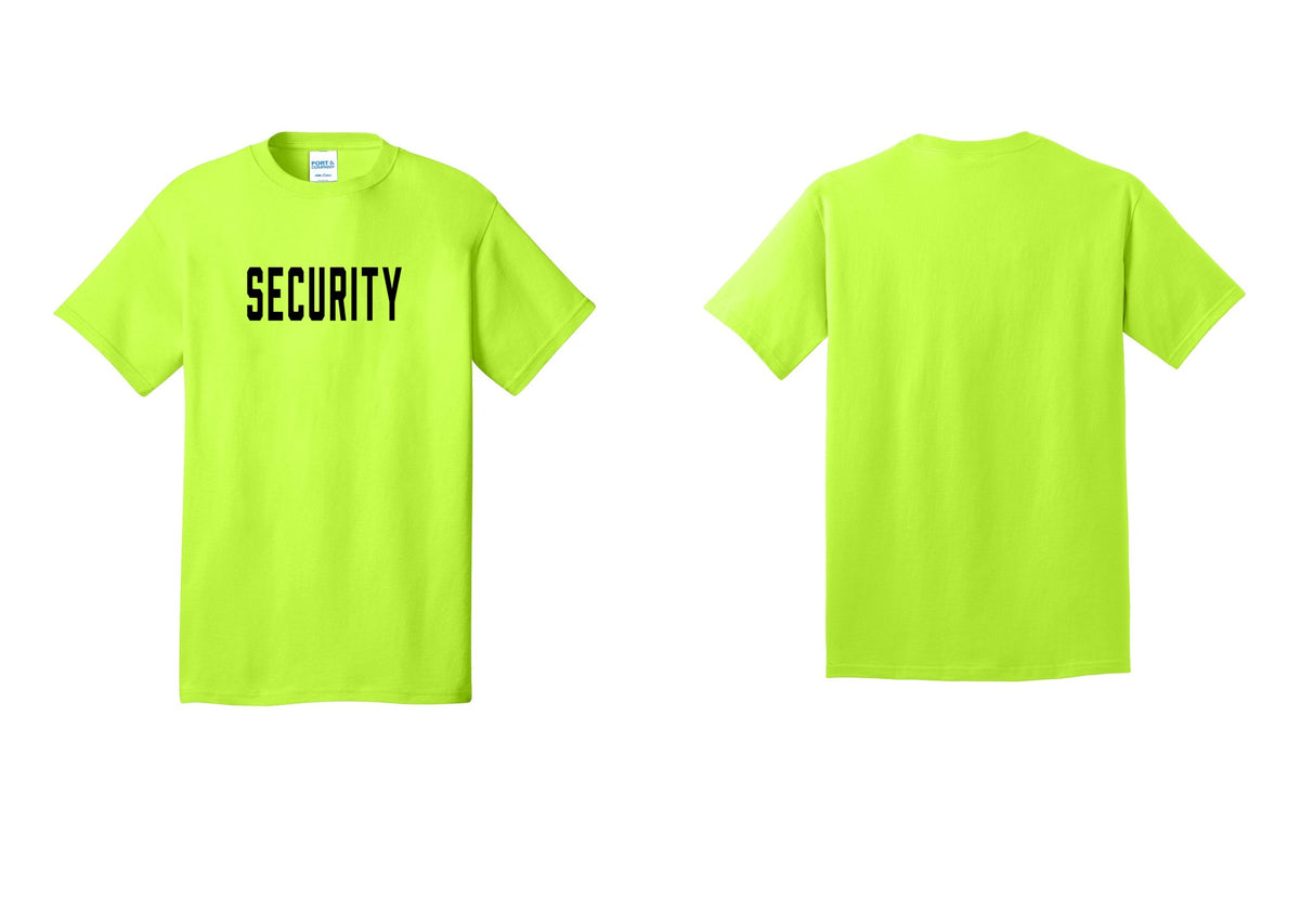 NYC Factory Security T-Shirt, Condensed Lettering - Front Only - Safety Green