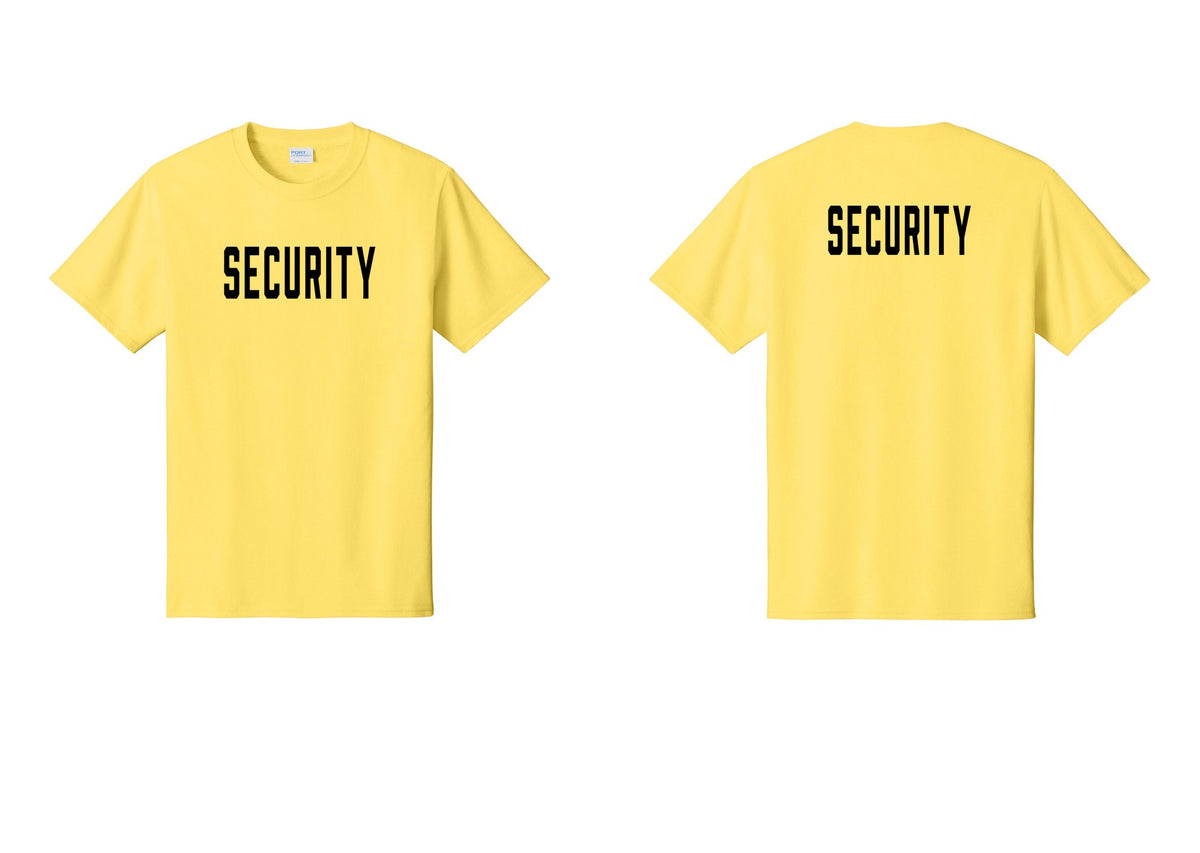 NYC Factory Unisex Security Black T-Shirt - Front + Back - Yellow