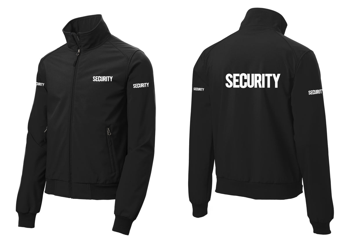 NYC Factory Security Soft Shell Bomber Jacket (Bold) - Chest + Back + Security Sleeves - Black
