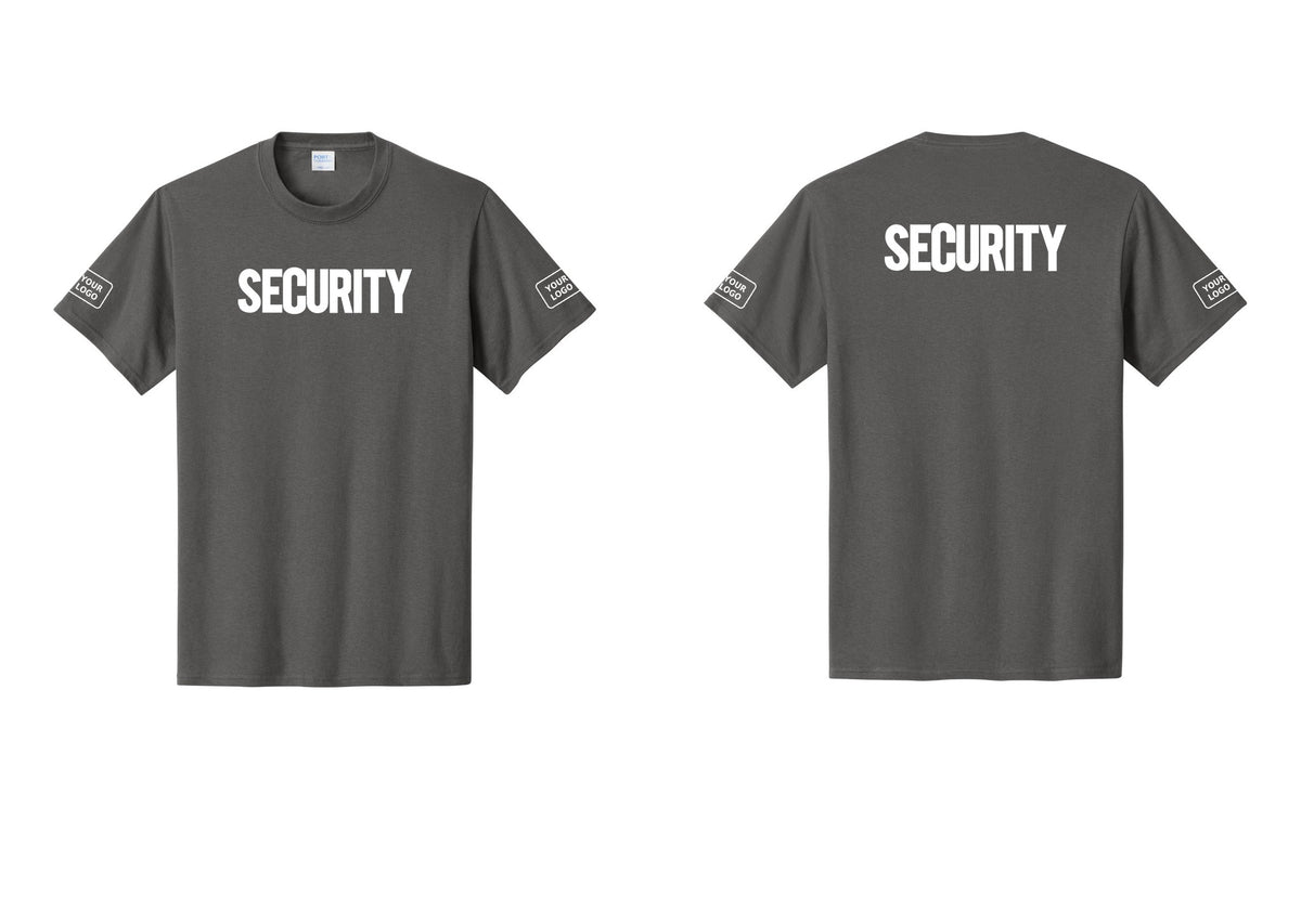 NYC Factory Custom Logo Men's Security Cotton T-Shirt - Front + Back + Your Logo Sleeves - Charcoal