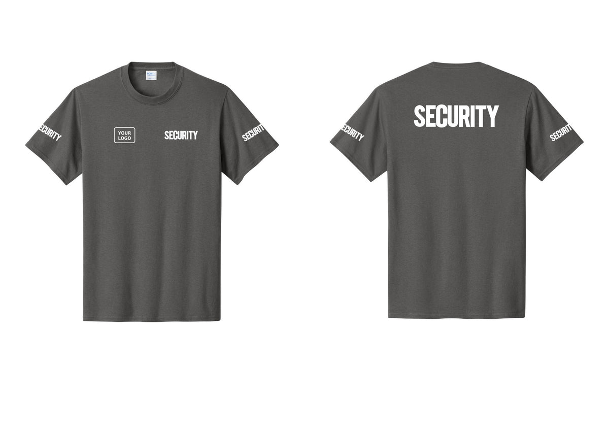 NYC Factory Custom Logo Men's Security Cotton T-Shirt - SECURITY + Your Logo + Back + Security Sleeves - Charcoal