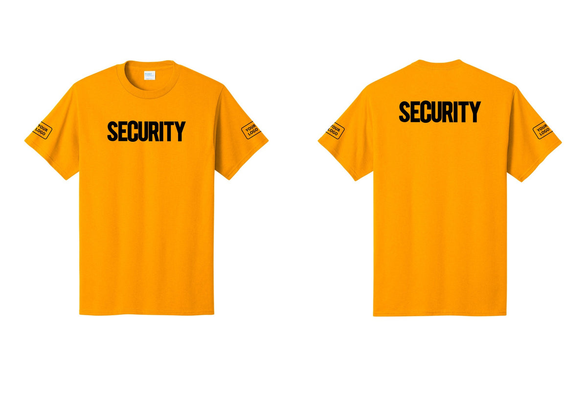 NYC Factory Custom Logo Men's Security Cotton T-Shirt - Front + Back + Your Logo Sleeves - Gold