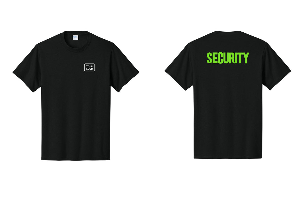 NYC Factory Custom Logo Men's Security Cotton T-Shirt - Your Logo + Back - Black / Neon