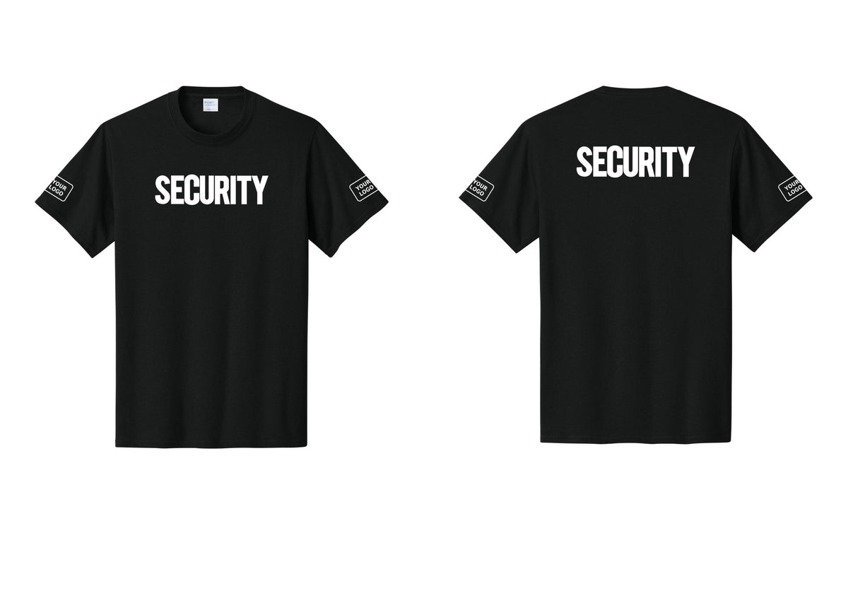 NYC Factory Custom Logo Men's Security Cotton T-Shirt - Front + Back + Your Logo Sleeves - Black