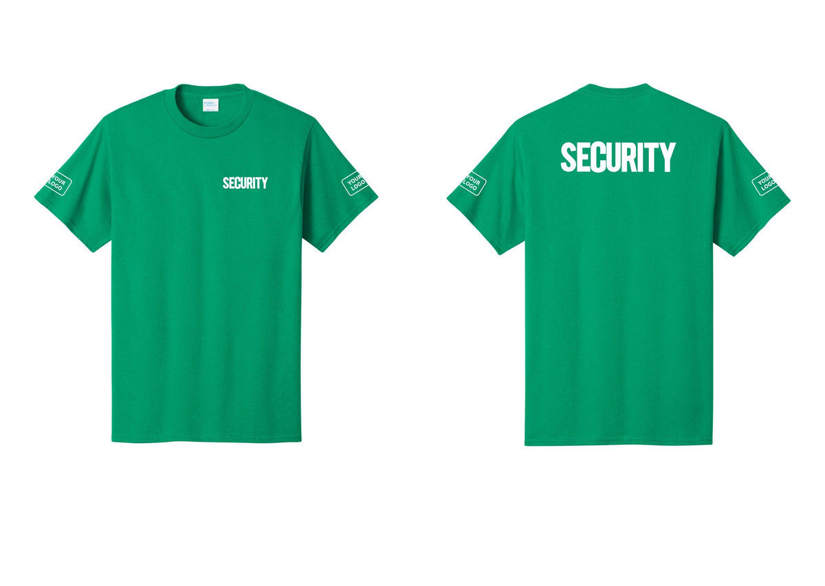 NYC Factory Custom Logo Men's Security Cotton T-Shirt - Chest + Back + Your Logo Sleeves - Kelly