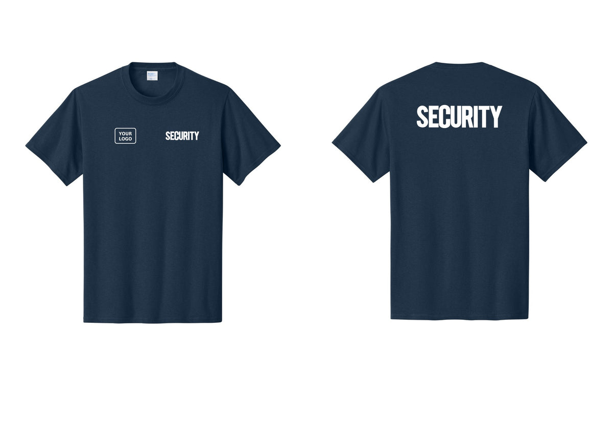 NYC Factory Custom Logo Men's Security Cotton T-Shirt - SECURITY + Your Logo + Back - Navy