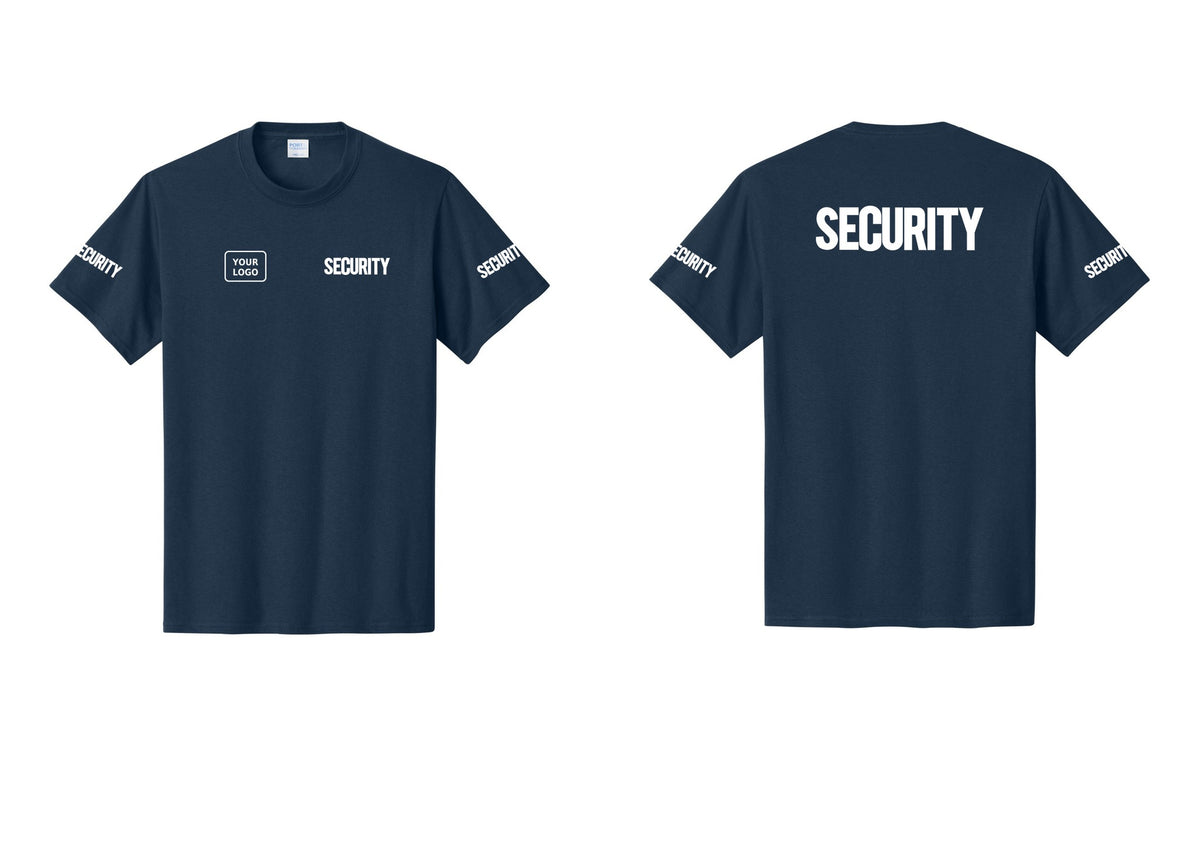 NYC Factory Custom Logo Men's Security Cotton T-Shirt - SECURITY + Your Logo + Back + Security Sleeves - Navy