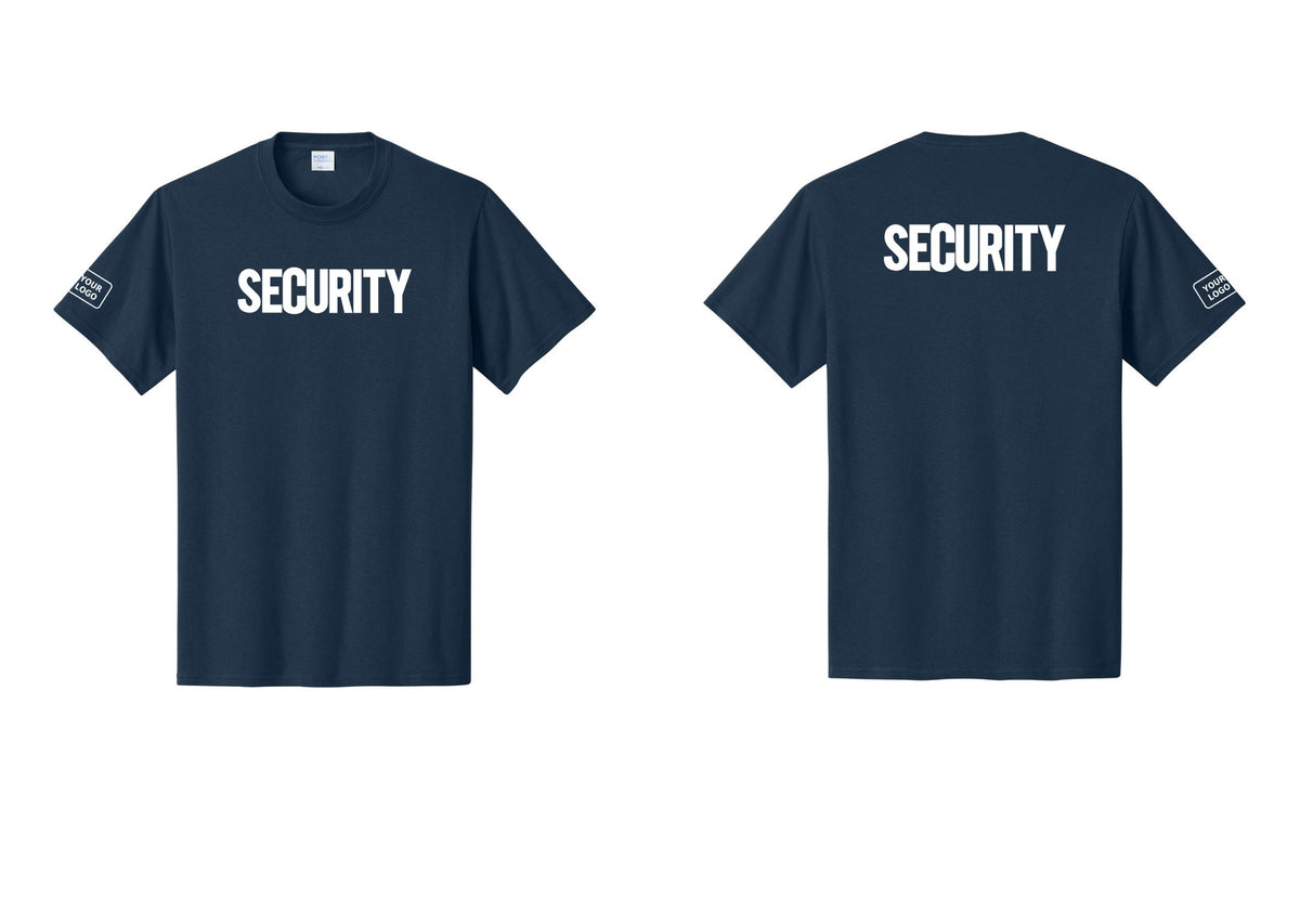 NYC Factory Custom Logo Men's Security Cotton T-Shirt - Front + Back + Your Logo Sleeve - Navy