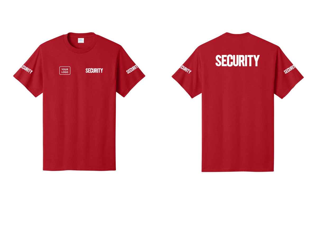NYC Factory Custom Logo Men's Security Cotton T-Shirt - SECURITY + Your Logo + Back + Security Sleeves - Red