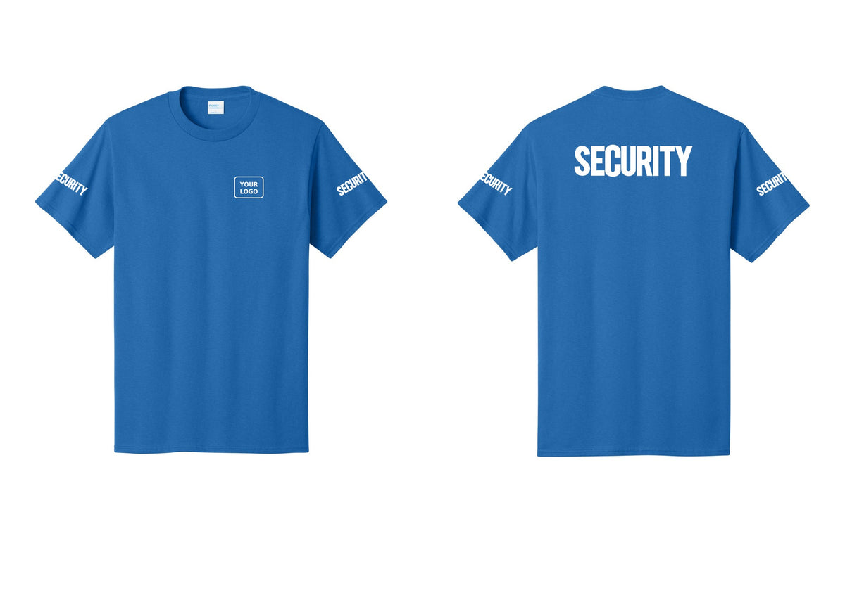 NYC Factory Custom Logo Men's Security Cotton T-Shirt - Your Logo + Back + Security Sleeves - Royal