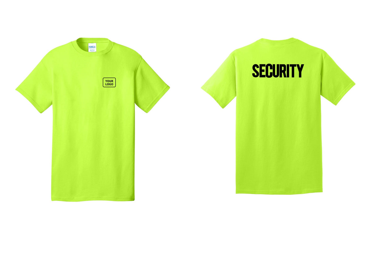 NYC Factory Custom Logo Men's Security Cotton T-Shirt - Your Logo + Back - Safety Green