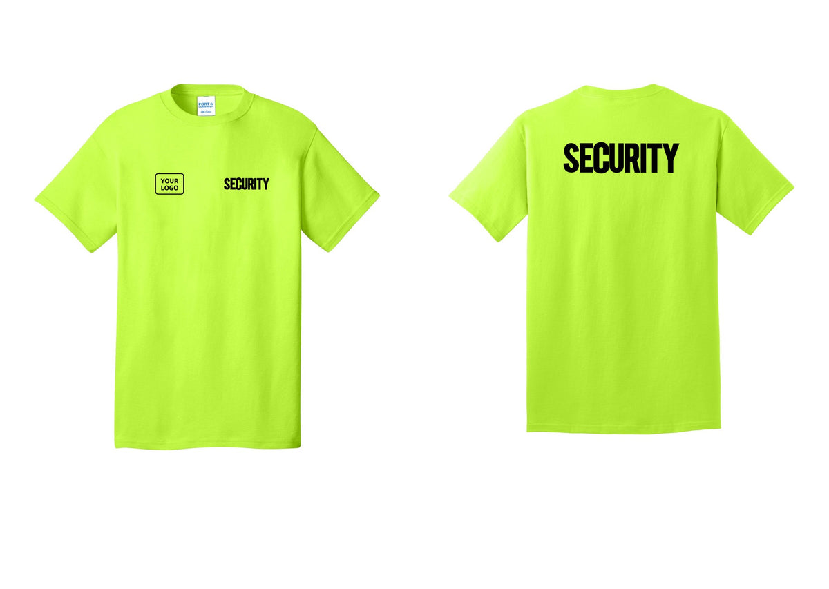 NYC Factory Custom Logo Men's Security Cotton T-Shirt - SECURITY + Your Logo + Back - Safety Green