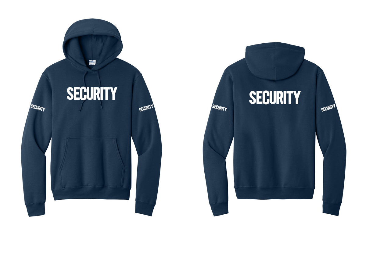 NYC Factory Security Cotton Fleece Pullover Hoodie (Bold) - Front + Back + Security Sleeves - Navy