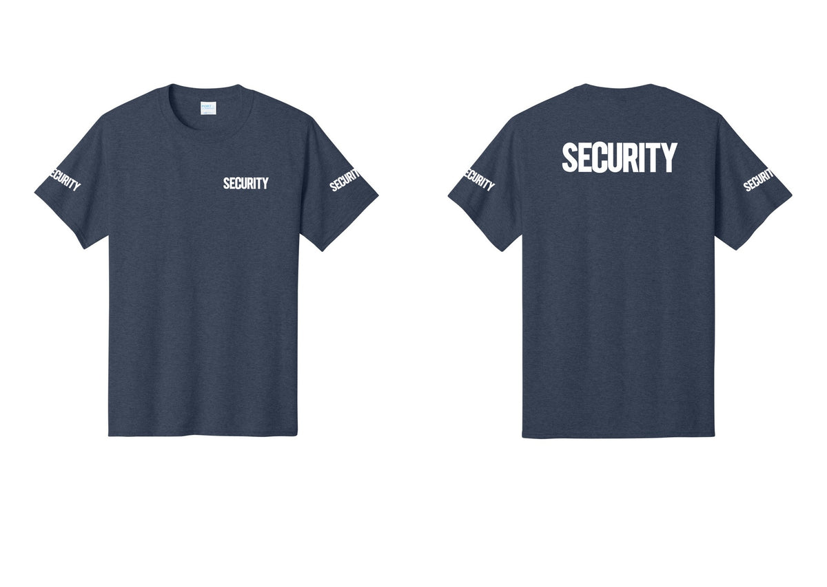 NYC Factory Men's Security Cotton T-Shirt - Chest + Back + Security Sleeves - Heather Navy