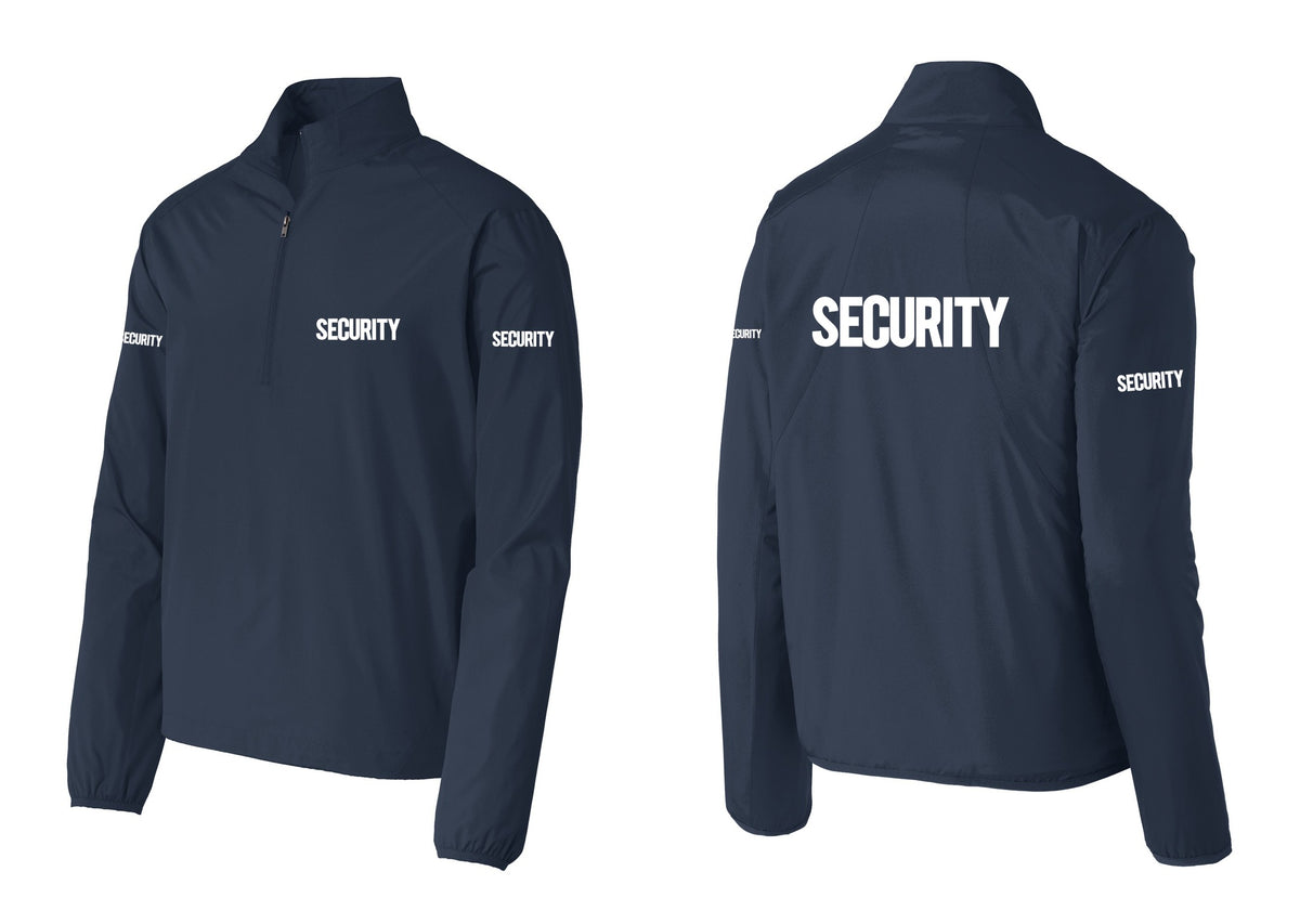 NYC Factory Security Windbreaker 1/2-Zip Pullover (Bold) - Chest + Back + Security Sleeves - Dress Blue Navy