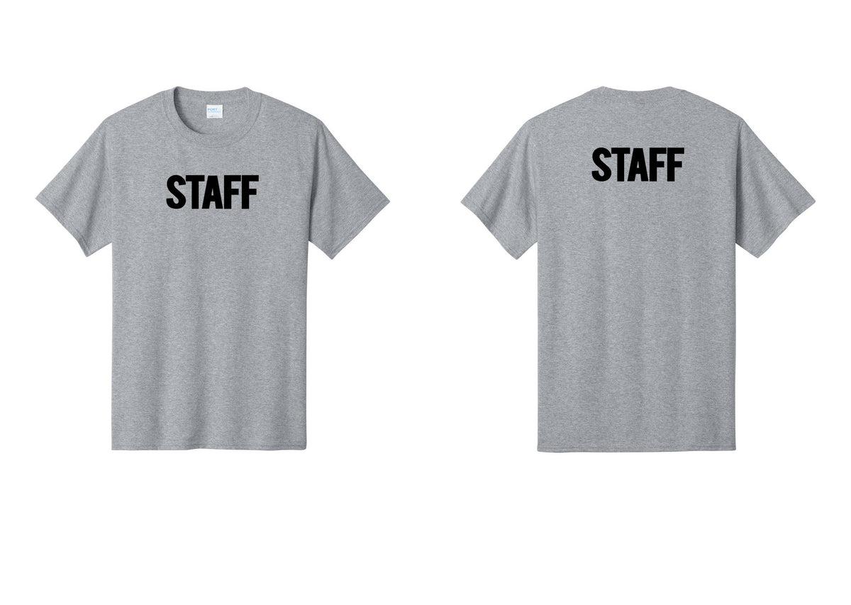 NYC Factory Staff T-Shirt, Bold Lettering - Front + Back - Athletic Heather