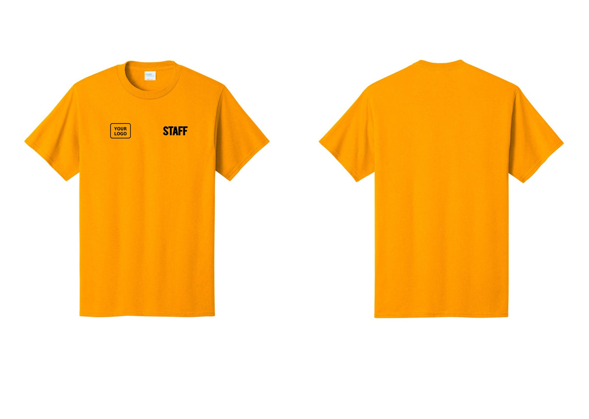 NYC Factory Custom Logo Staff T-Shirt, Bold Lettering - STAFF + Your Logo - Gold