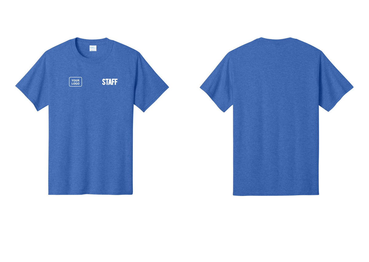 NYC Factory Custom Logo Staff T-Shirt, Bold Lettering - STAFF + Your Logo - Heather Royal