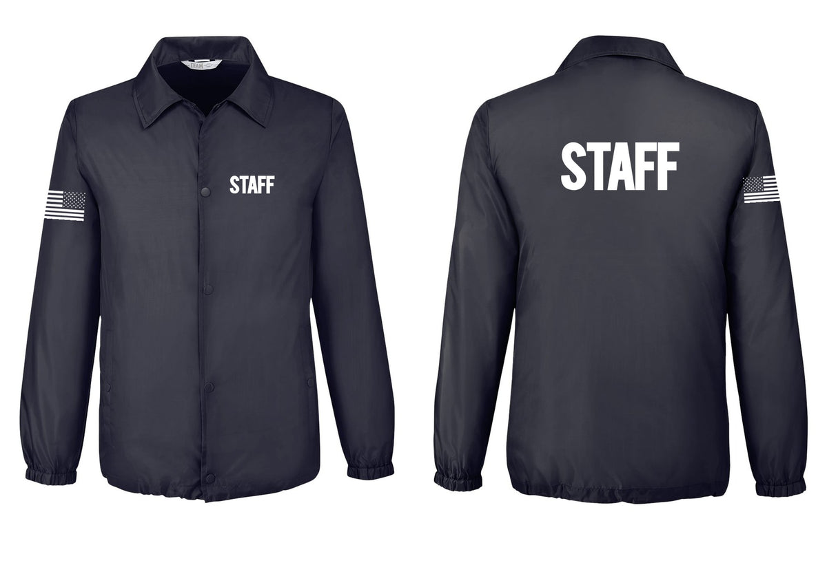 NYC Factory Staff Snap-Front Coaches Jacket (Bold) - Chest + Back + US Flag Sleeve - Black