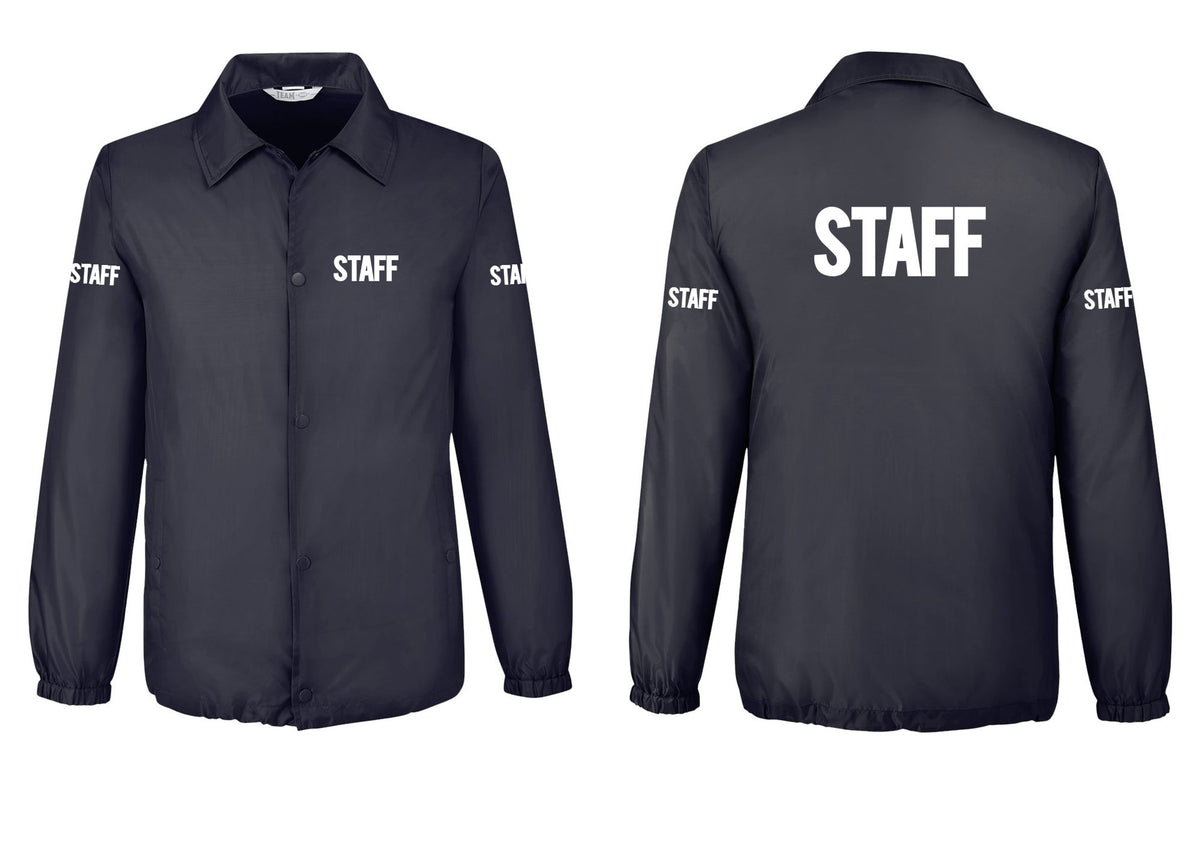 NYC Factory Staff Snap-Front Coaches Jacket (Bold) - Chest + Back + Staff Sleeves - Black