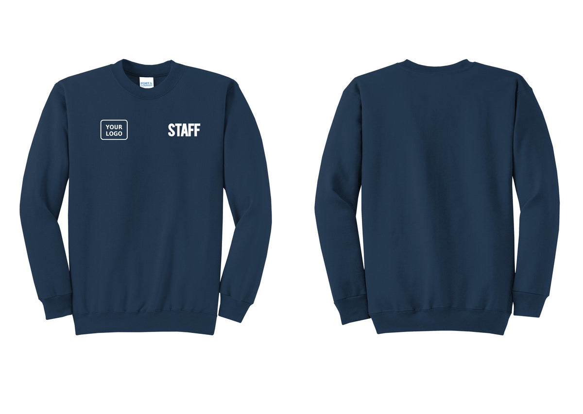 NYC Factory Custom Logo Staff Cotton Fleece Crewneck Sweatshirt (Bold) - STAFF + Your Logo - Navy