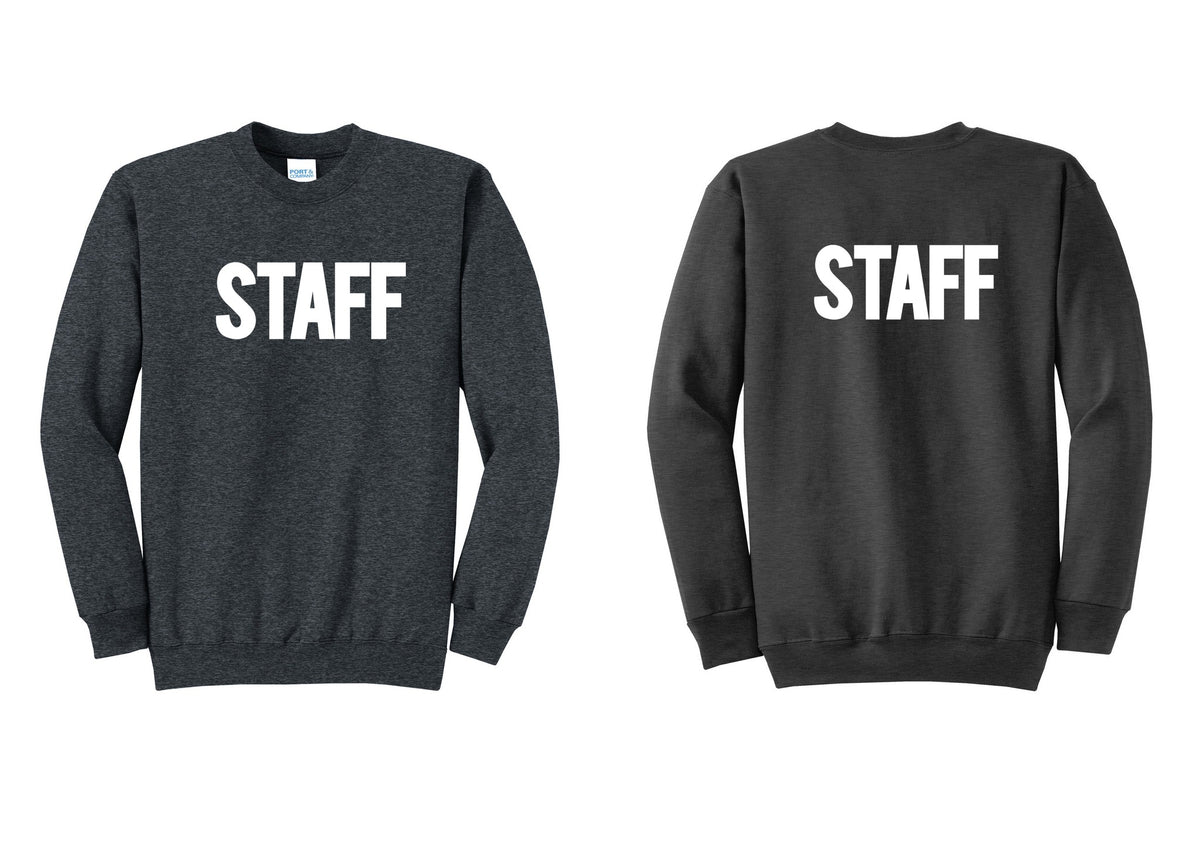 NYC Factory Staff Cotton Fleece Crewneck Sweatshirt (Bold) - Front + Back - Dark Heather Grey