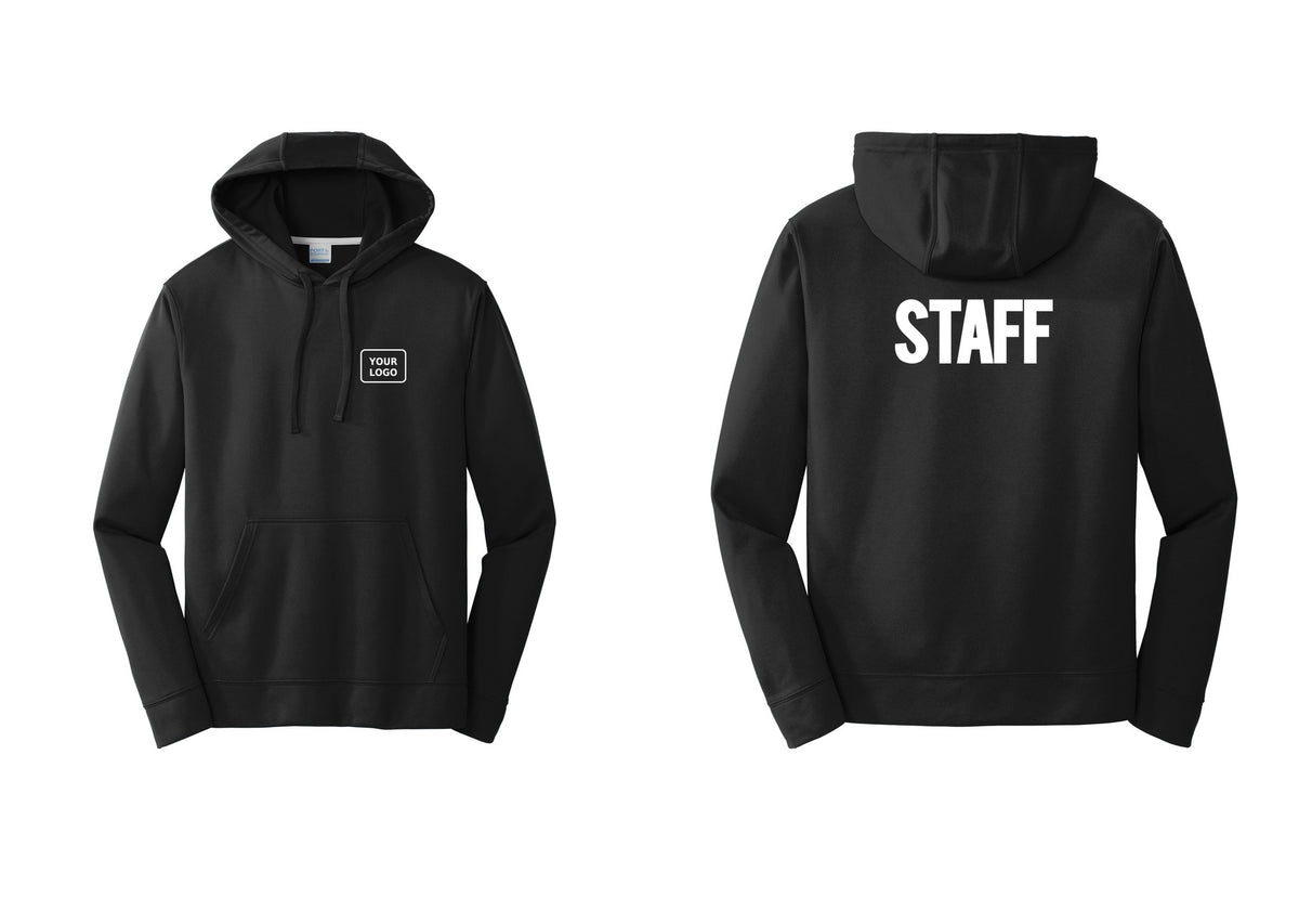 NYC Factory Custom Logo Staff Performance Hooded Fleece Pullover Sweatshirt (Bold) - Your Logo + Back - Black