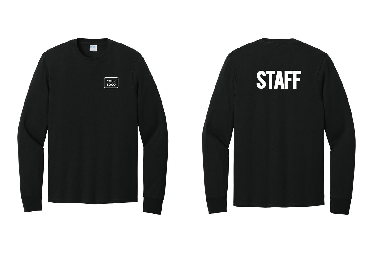 NYC Factory Custom Logo Staff Cotton Long Sleeve T-Shirt (Bold) - Your Logo + Back - Black