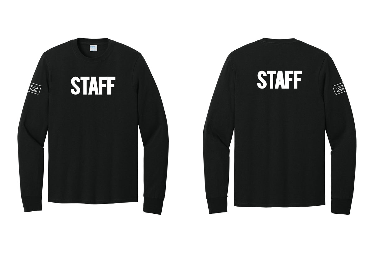 NYC Factory Custom Logo Staff Cotton Long Sleeve T-Shirt (Bold) - Front + Back + Your Logo Sleeve - Black