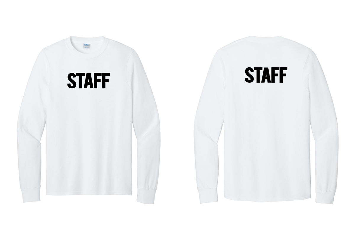 NYC Factory Staff Cotton Long Sleeve T-Shirt (Bold) - Front + Back - White