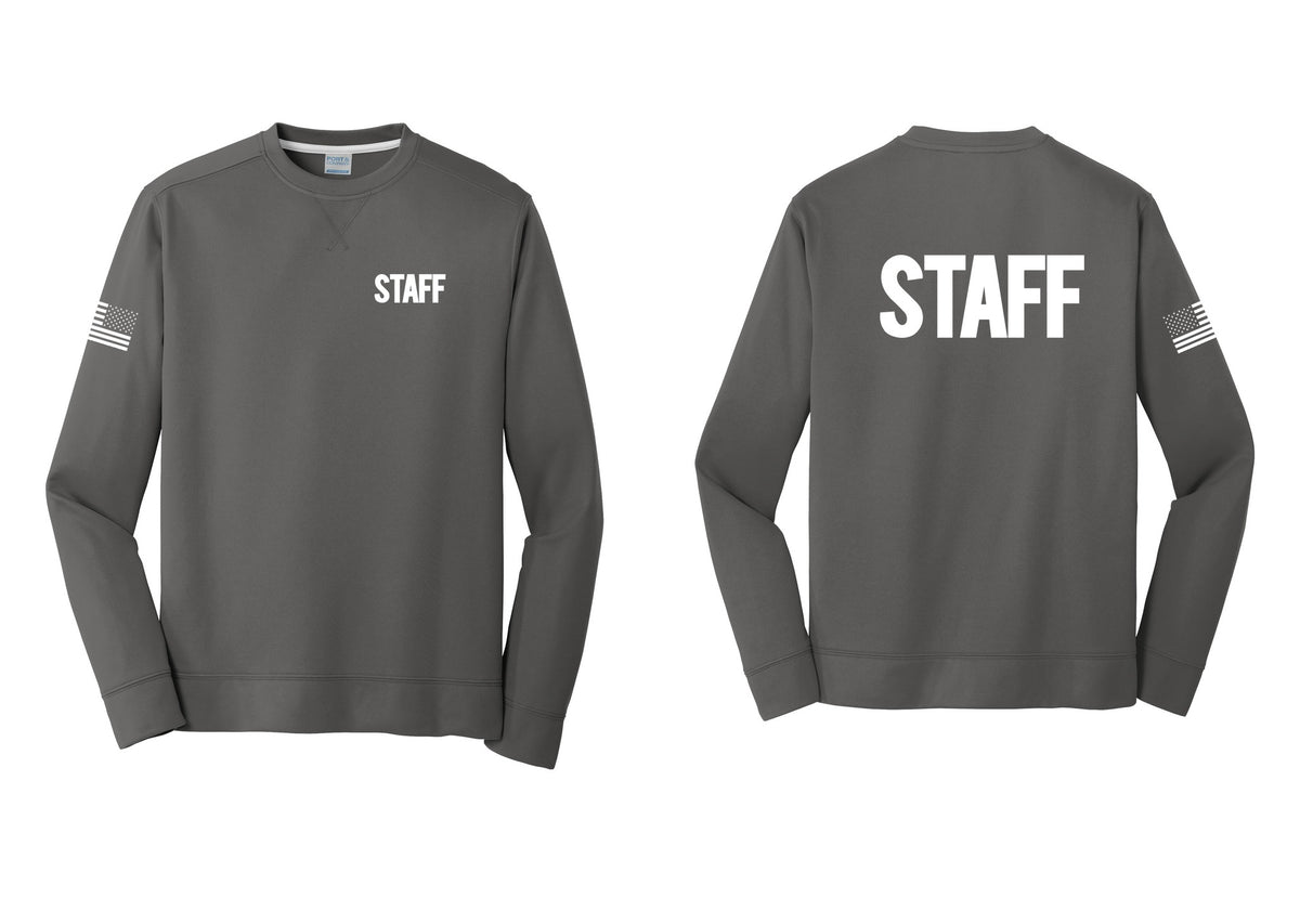NYC Factory Staff Performance Fleece Crewneck Sweatshirt (Bold) - Chest + Back + US Flag Sleeve - Charcoal
