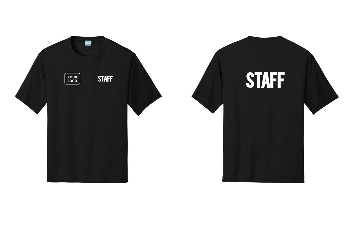 NYC Factory Custom Logo Staff Performance T-Shirt (Bold) - STAFF + Your Logo + Back - Black