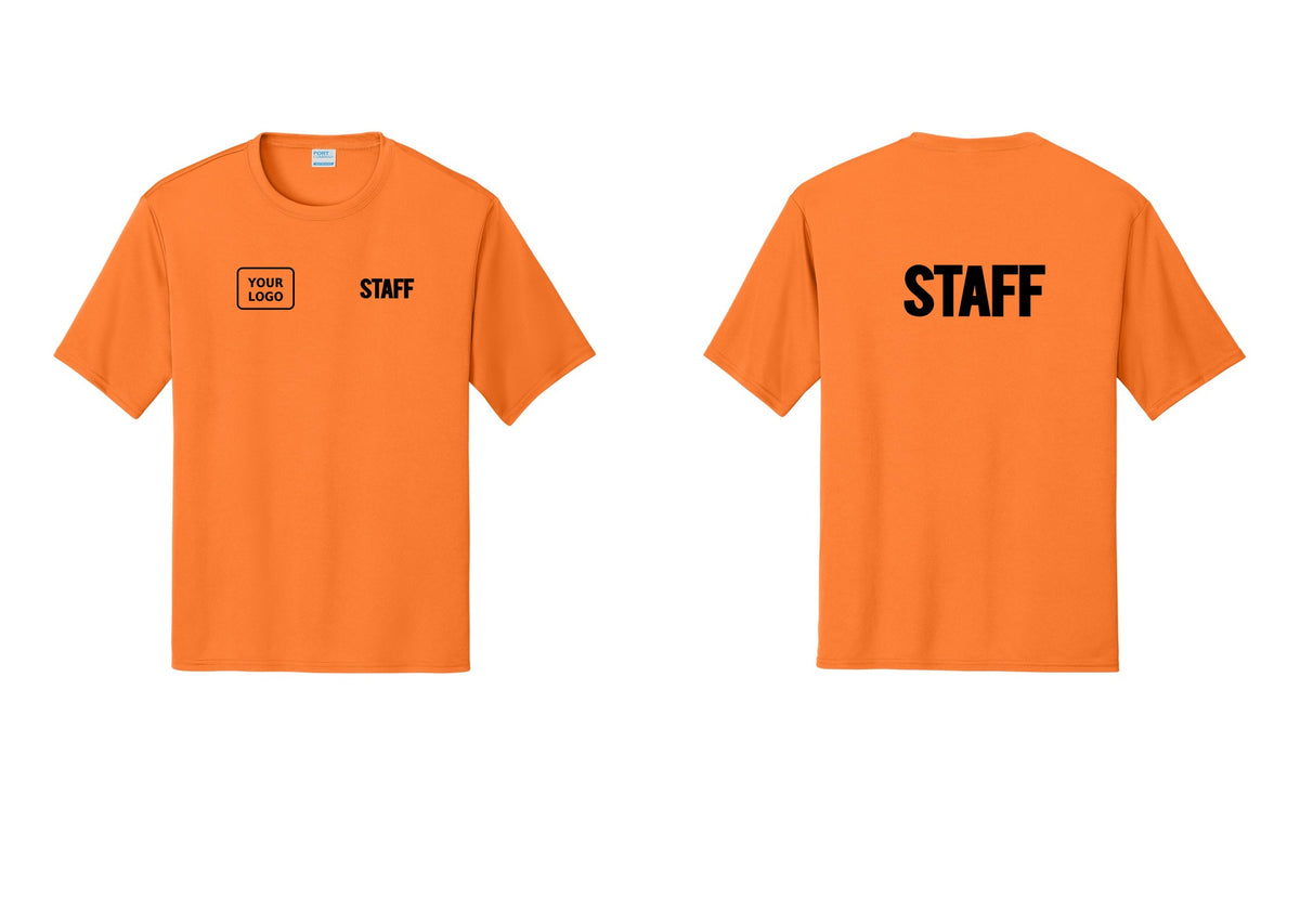 NYC Factory Custom Logo Staff Performance T-Shirt (Bold) - STAFF + Your Logo + Back - Neon Orange