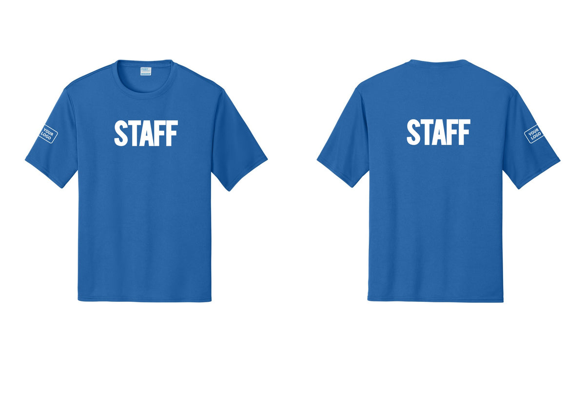 NYC Factory Custom Logo Staff Performance T-Shirt (Bold) - Front + Back + Your Logo Sleeve - Royal