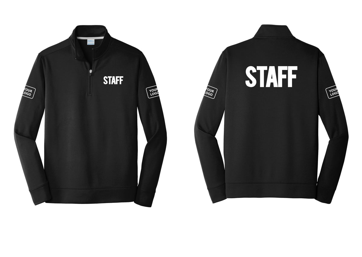NYC Factory Custom Logo Staff Performance Fleece 1/4-Zip Pullover Sweatshirt (Bold) - Chest + Back + Your Logo Sleeves - Black