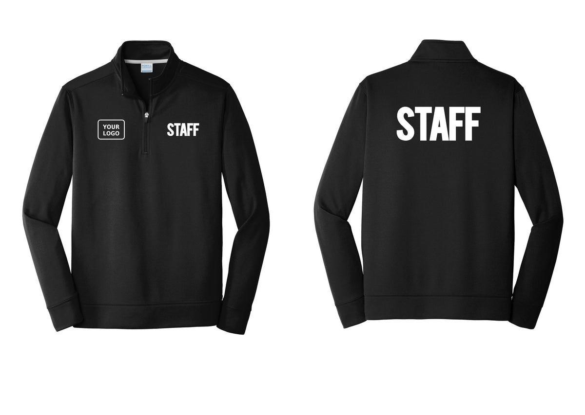 NYC Factory Custom Logo Staff Performance Fleece 1/4-Zip Pullover Sweatshirt (Bold) - STAFF + Your Logo + Back - Black