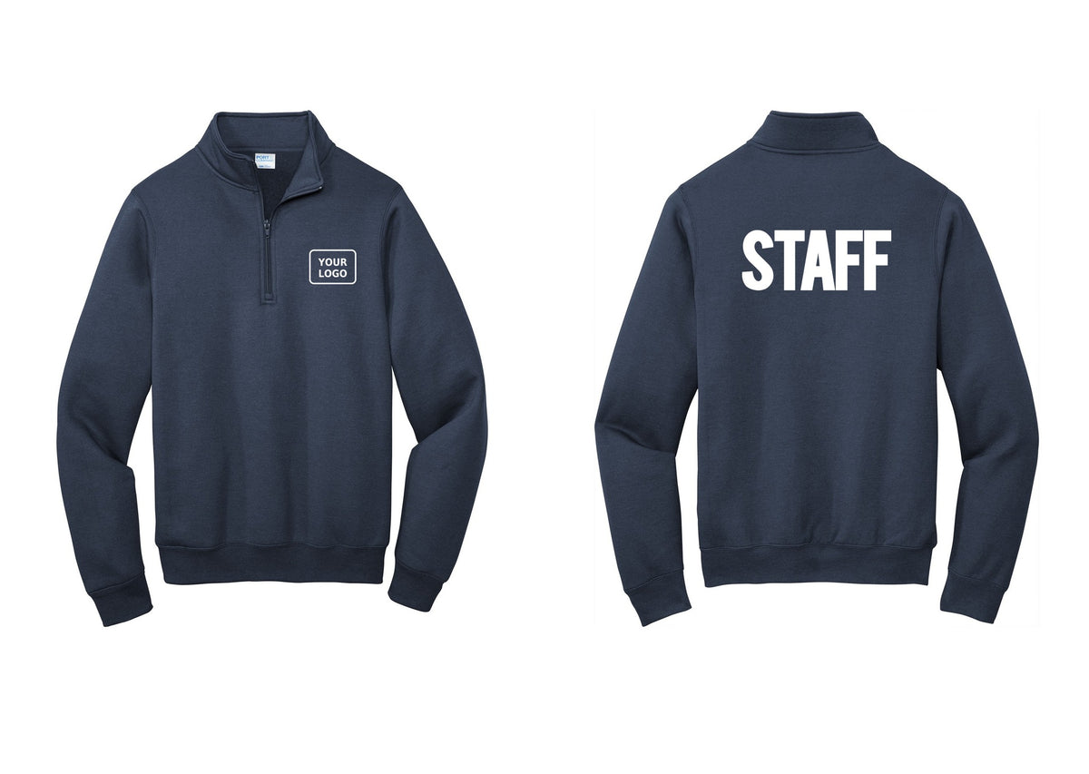 NYC Factory Custom Logo Staff Cotton Fleece 1/4-Zip Pullover Sweatshirt (Bold) - Your Logo + Back - Navy