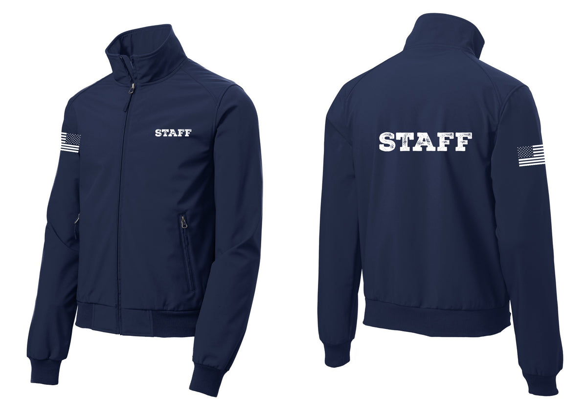 NYC Factory Staff Soft Shell Bomber Jacket (Rustic) - Chest + Back + US Flag Sleeve - Dress Blue Navy