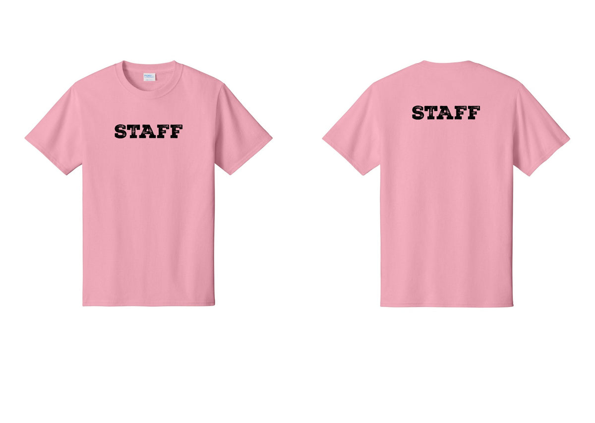 NYC Factory Staff T-Shirt, Rustic Lettering - Front + Back - Candy Pink