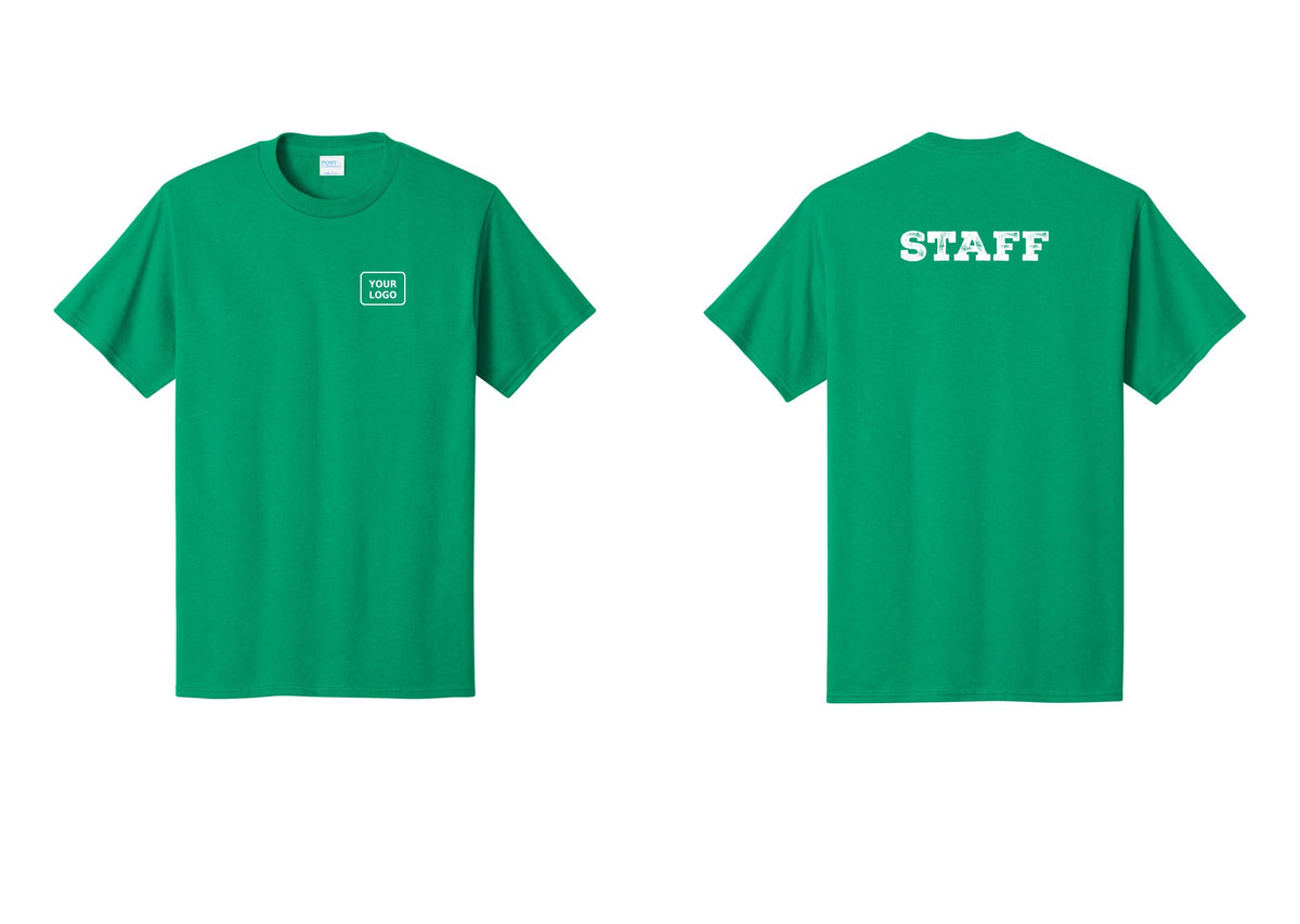 NYC Factory Custom Logo Staff T-Shirt, Rustic Lettering - Your Logo + Back - Kelly
