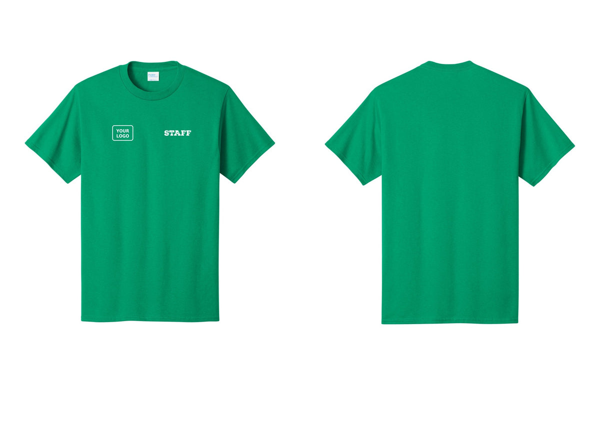 NYC Factory Custom Logo Staff T-Shirt, Rustic Lettering - STAFF + Your Logo - Kelly
